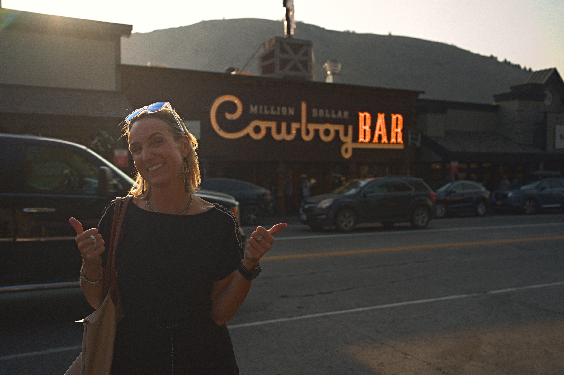 Emilie outside the Cowboy Bar in Jackson